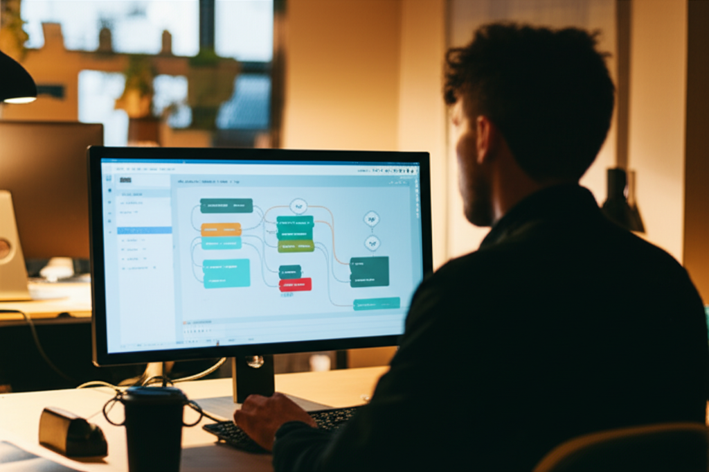 Image showing This image captures the innovative concept of no-code platforms like Davia, where users can visually...