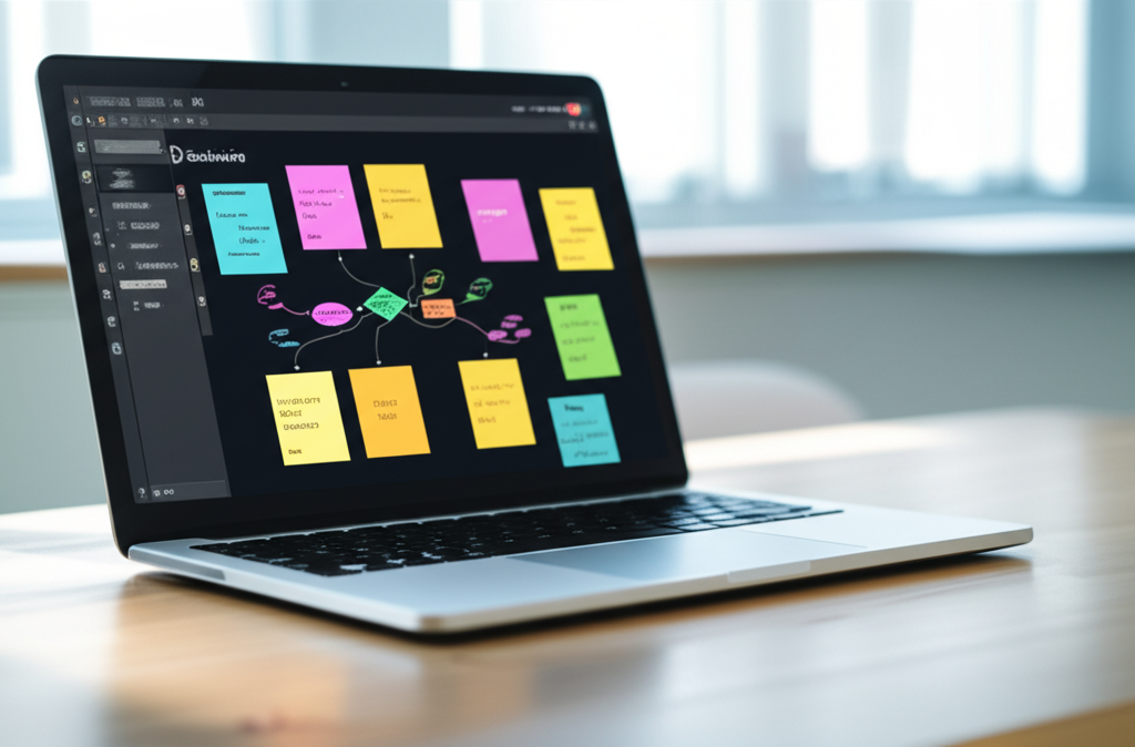 Image showing This image visually represents the core concept of a brainstorming app as a digital canvas for visua...
