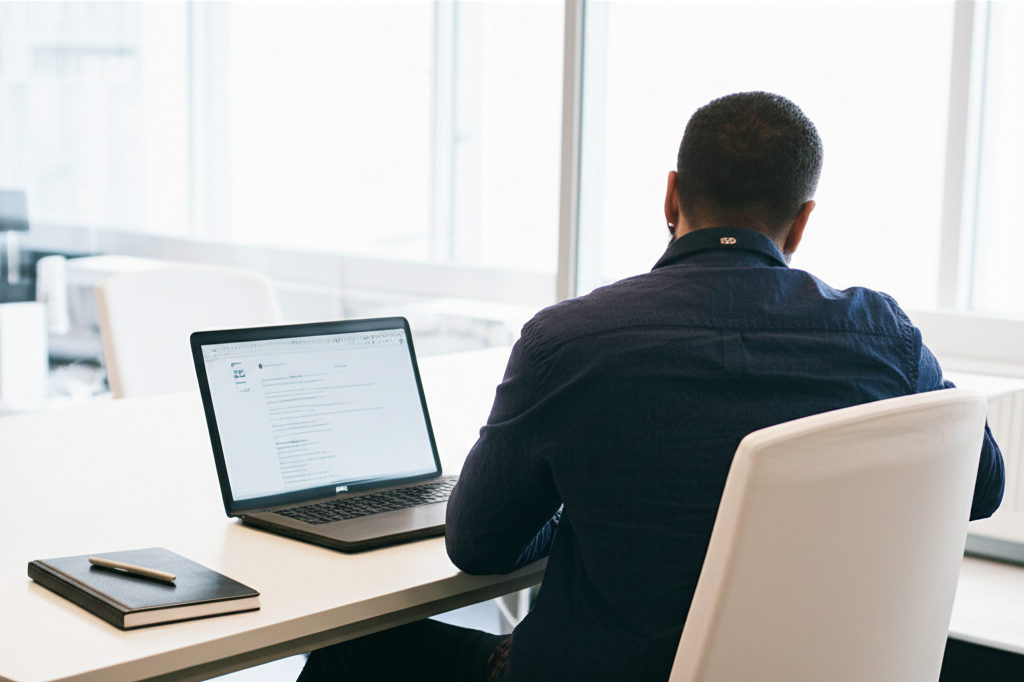 Image showing This image depicts a professional engaged in deep, focused work, symbolizing how automation offloads...