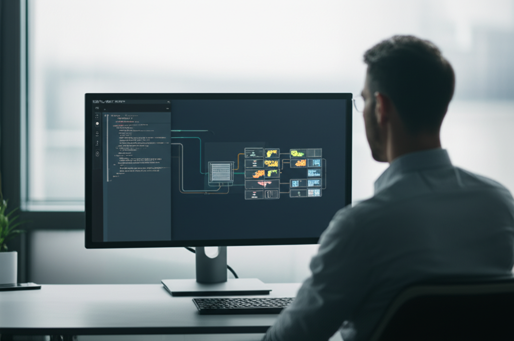 Image showing This image represents the concept of vibe coding and AI-native solutions, showing how natural langua...