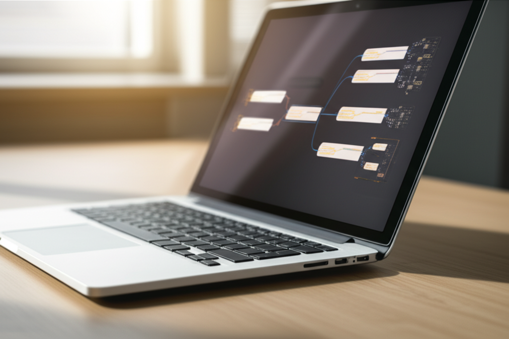 Image showing This image highlights the laptop as the primary tool for mind mapping, emphasizing the efficiency an...