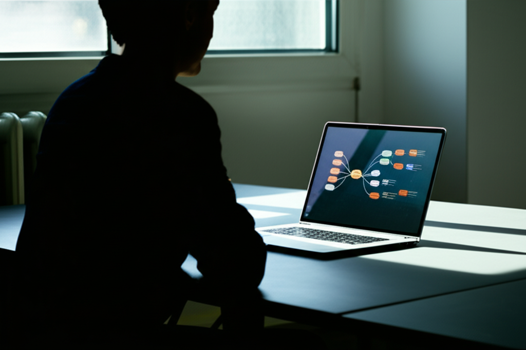 Image showing This image captures the user's engagement with an AI-powered mind map app, embodying the idea of vib...