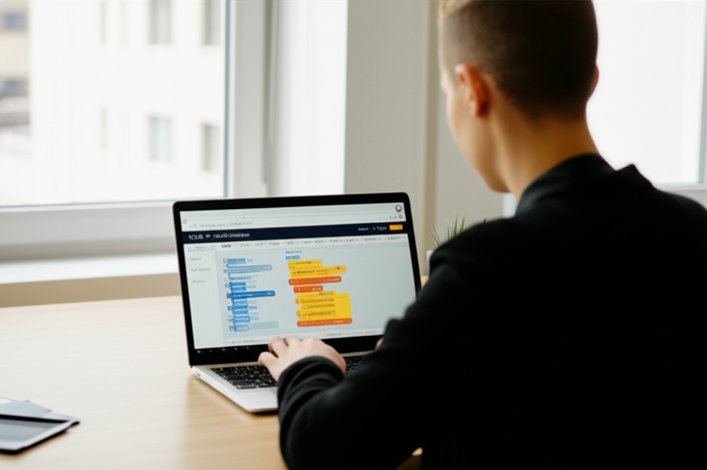 Image showing This image illustrates the concept of low-code/no-code development for custom applications, highligh...